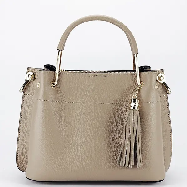 Geanta taupe deschis medie din piele naturala 8939 122
