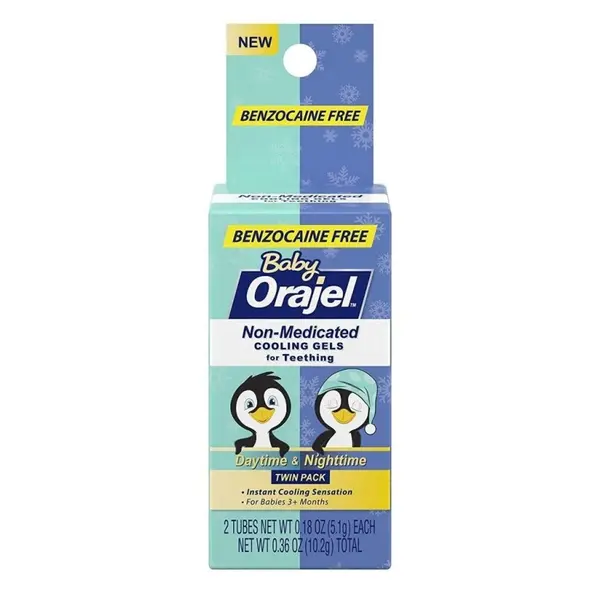 Gel Calmant Bebelusi, Orajel, TwinPack, Formula Zi si Noapte, pentru Dureri Gingivale, Fara Benzocaina, 100% Natural, 2x 5.1gr