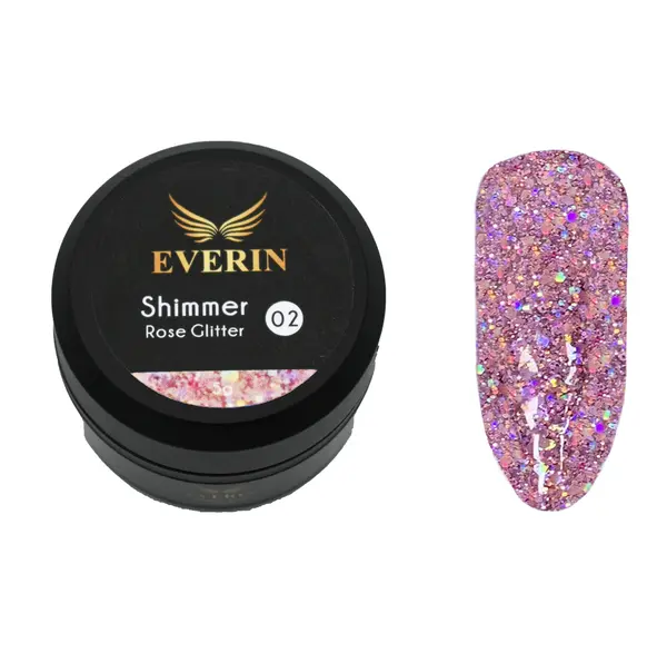 Gel Color Shimmer Rose Glitter EVERIN 5ml – 02 | Gel Roz Sclipici Holografic pentru Manichiură Profesională