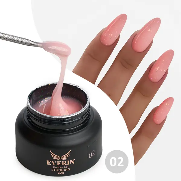 Gel Constructie Everin Stunning 02 Roz Laptos cu Paiete Holografice | Gel Autonivelant Profesional