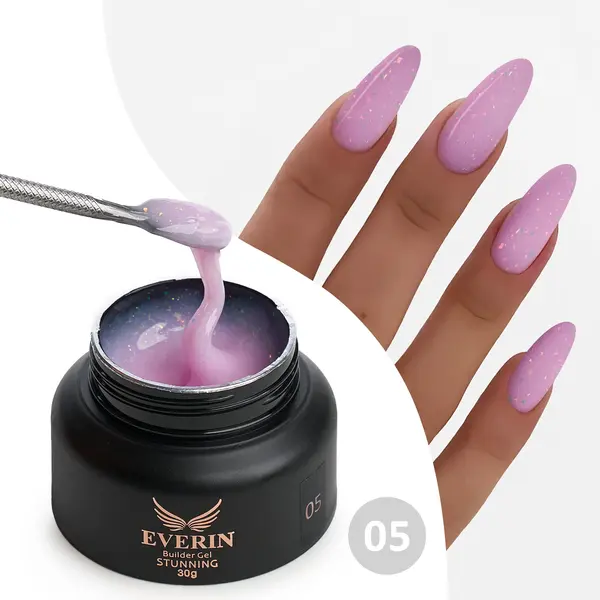 Gel Constructie Everin Stunning 05 Lila Pastel cu Paiete Holografice | Gel Autonivelant Profesional