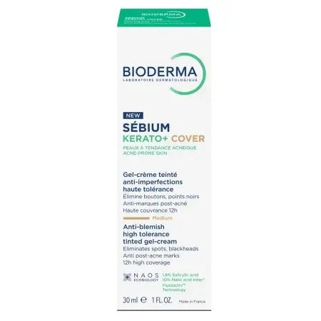 Gel Crema Nuantator Anti-Imperfectiuni Sebium Kerato+ Cover, 30 ml – Bioderma