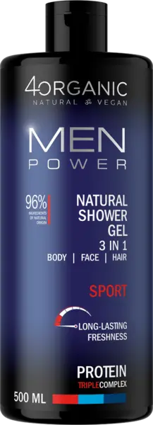 Gel de dus 3 in 1 Sport Men Power, 500ml, 4Organic