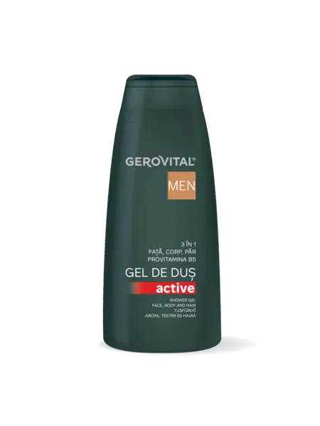 Gel De Duș Active 3 n 1 Cu Provitamina B5 Hidratare și ngrijire Pentru Față, Corp și Păr, Efect Răcoritor, Gerovital Men, 400 Ml