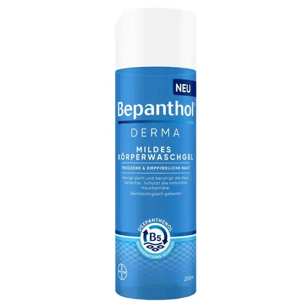 Gel de Dus, Bepanthol, Derma Mild, cu Dexpantenol pentru Hidratare Intensiva si Efect Reparator, 200ml