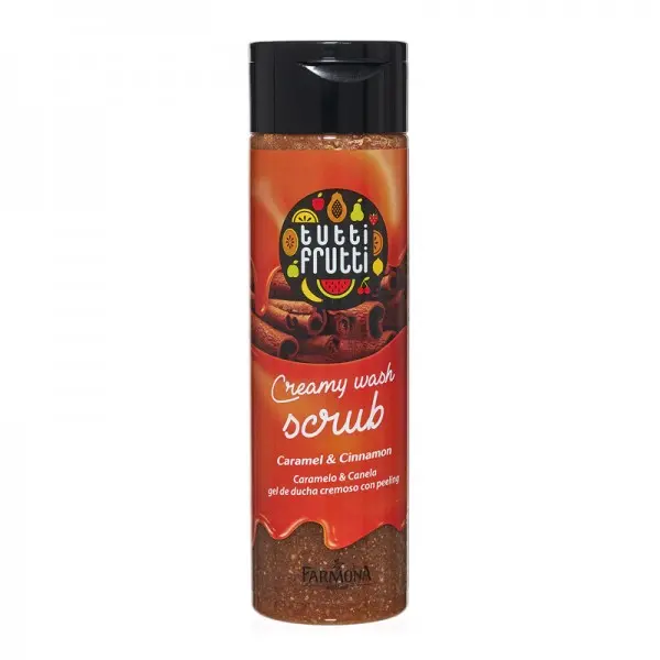 Gel de dus cremos peeling Caramel si Scortisoara Tutti Frutti, 200ml, Farmona