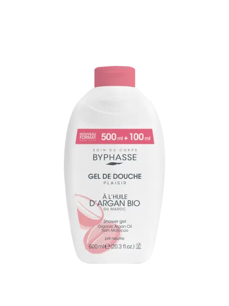 Gel de dus cu ulei de argan organic Plaisir, 600ml, Byphasse