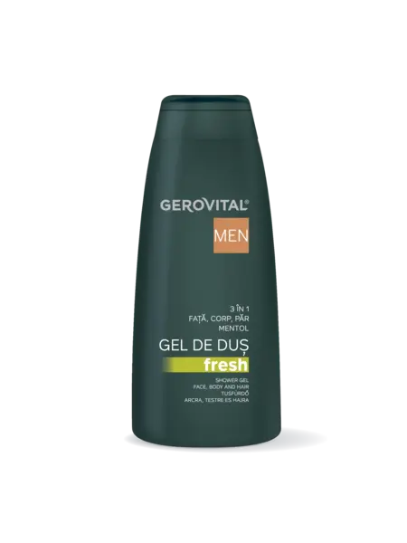 Gel De Duș Fresh 3 n 1 Cu Mentol și Parfum Marin Hidratare și ngrijire Pentru Față, Corp și Păr, Efect Răcoritor, Gerovital Men, 400 Ml