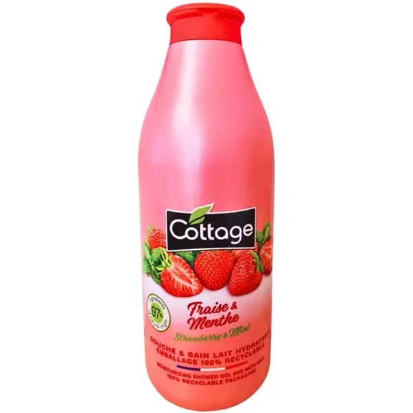 Gel de Dus si Lapte de Baie Cottage cu Capsuni si Menta, 750 ml