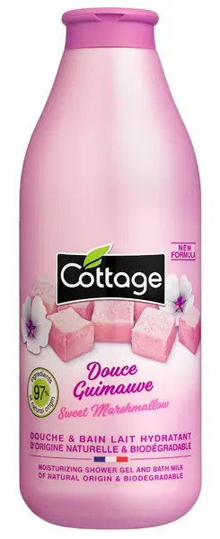 Gel de dus si lapte de baie cu aroma Marshmallow, 750ml, Cottage