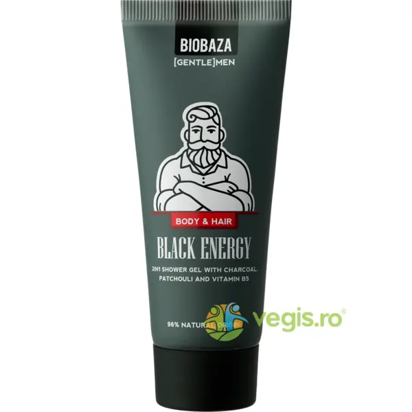 Gel de Dus si Sampon 2 in 1 cu Ulei de Patchouli, Carbune si Vitamina B5 Black Energy 30ml