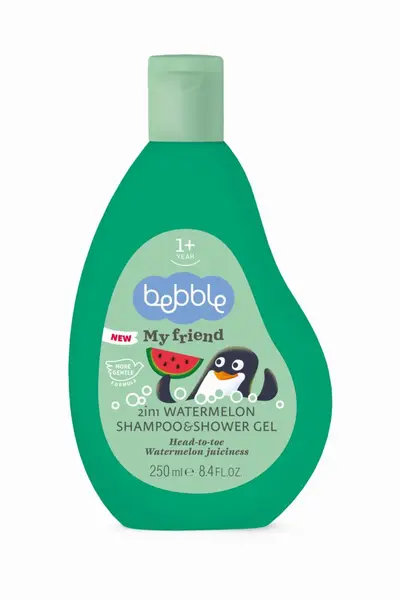 Gel de dus si sampon 2in1 pentru copii, Bebble Watermelon, cu vitamina B3, panthenol, cantitate 250 ml