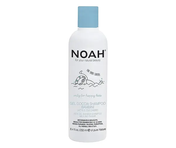 Gel de dus si sampon cu lapte si zahar pentru copii, 250ml, Noah