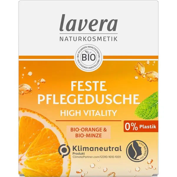 Gel de dus solid cu portocala bio si menta bio High Vitality - 50 g