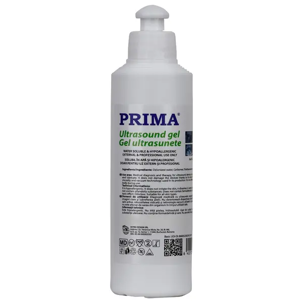 Gel ecografie transparent conductor pentru ultrasunete PRIMA, EKG si ECG, 250 ml
