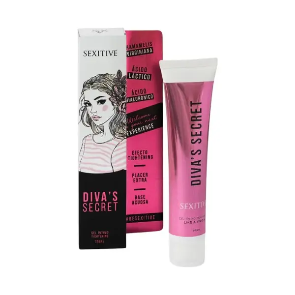 Gel pentru strâmtarea vaginului SEXITIVE Diva’s Secret - Tightening, cu acid hialuronic și acid lacid, 30 g