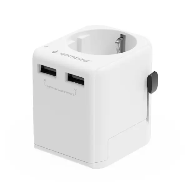 GEMBIRD Adaptor de calatorie universal Gembird TPA-EU2A12-01-W, 12W, Alb