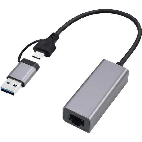 GEMBIRD Adaptor retea Gembird , extern, USB 3.1 Gen1 Type-C + USB-A combo, port RJ-45, 2500 Mbps, silver, A-USB3AC-LAN2G-01