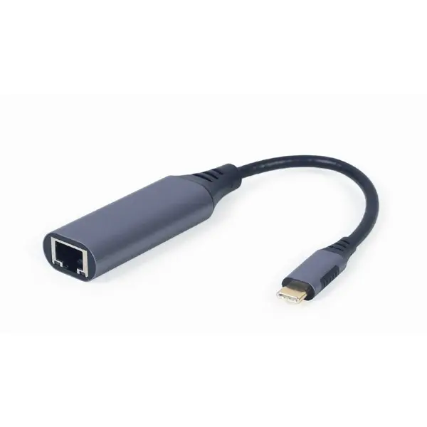 GEMBIRD Adaptor retea GEMBIRD, extern, USB-C Type-C, port RJ-45, 1000 Mbps, cablu 0.15m, gri