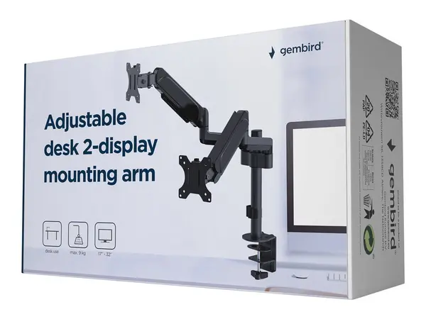 GEMBIRD MA-DA2P-01 Adjustable desk 2-display mounting arm 17-32inch up to 9 kg