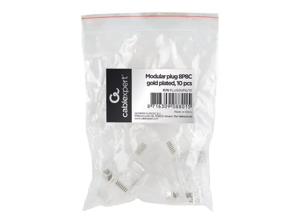 GEMBIRD PLUG3UP6 10 - Conector RJ 45 6U Gold Plated, Set 10 buc., pentru cabluri solide