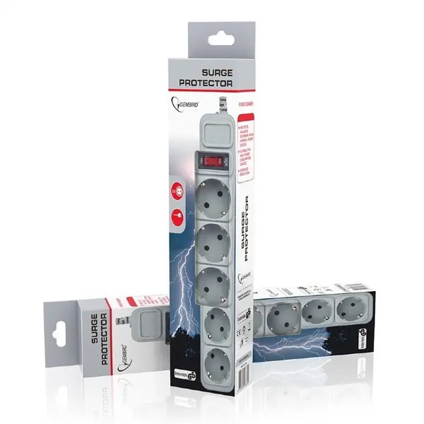 GEMBIRD Prelungitor cu protectie Gembird SPG3-B-6C, 5 prize, 1.8m, gri