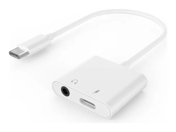 GEMBIRD USB type-C plug to stereo 3.5mm audio adapter cable with extra power socket white