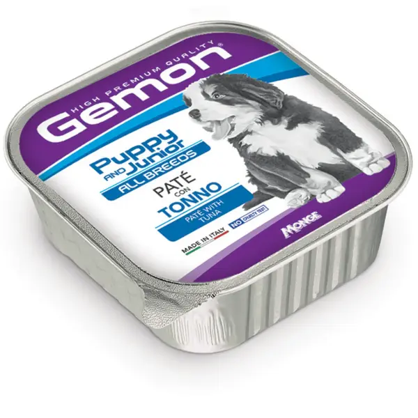 GEMON All Breeds Puppy and Junior, XS-XL, Ton, conservă hrană umedă fără cereale câini junior, (pate), 150g