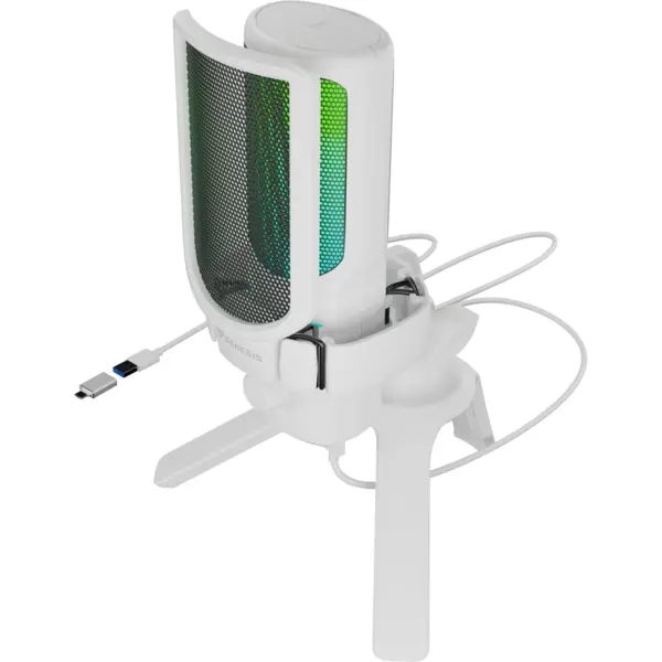 Genesis Microfon Genesis Radium 250, tip condensator, USB-C, trepied, lungime cablu 2 m, Alb