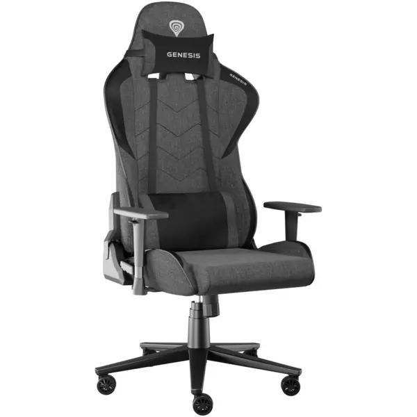 Genesis Scaun gaming Genesis Nitro 550 G2, material Synthetic PU + Textil, reglabil pe inaltime, greutate maxima suportata 150 kg, inaltime scaun reglabil 46.5 - 53.5 cm, spatar ajustabil 135°, dimensiuni roti 60mm, Gri
