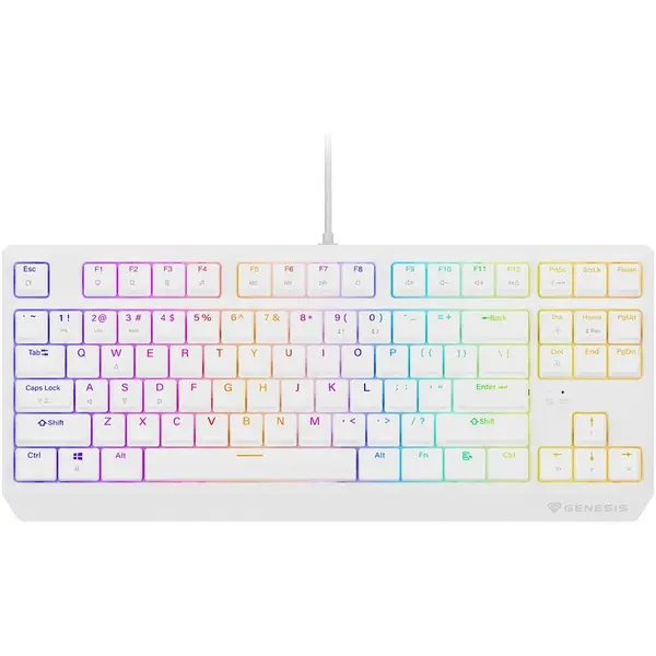 Genesis Tastatura gaming mecanica cu fir Genesis Thor 230 TKL, Iluminare RGB, Lungime cablu 1.6m, Alb