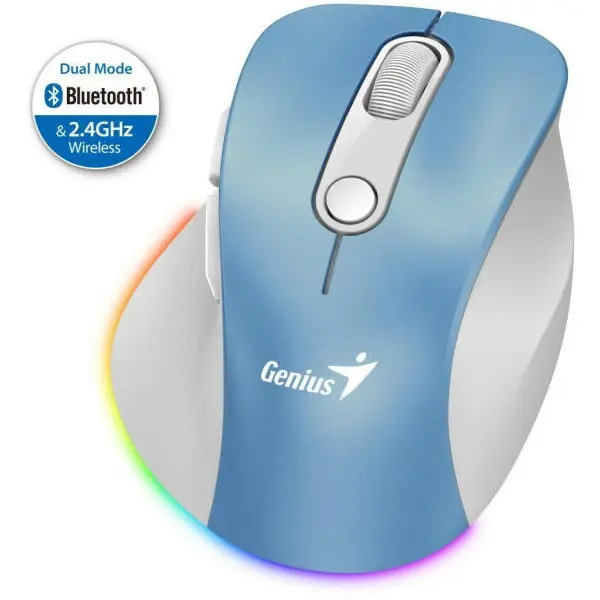 genius Mouse wireless Genius, Ergo 9000S, pt. PC sau NB, RGB, Bluetooth - 2.4GHz, Optic, 2400 dpi, Butoane-scroll 6-1, Albastru, 31030039401