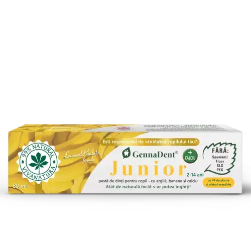 GennaDent Junior Banane – Pastă de Dinți Naturală pentru Copii cu Argilă și Banane, fără Fluor, 80 ml | Vivanatura