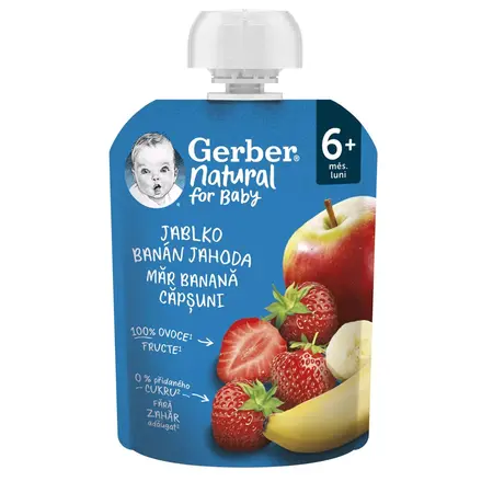 Gerber Natural mar banana capsuni 6 luni + 90gr