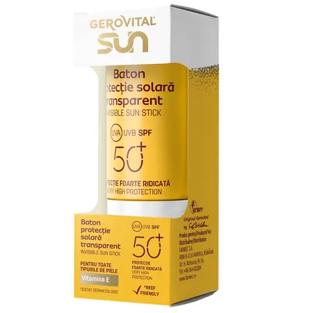 Gerovital Sun baton protectie solara transparent SPF50+ 12ml fl. Farmec