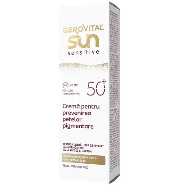 Gerovital Sun crema sensitive prevenirea petelor pigmentare SPF50 50ml