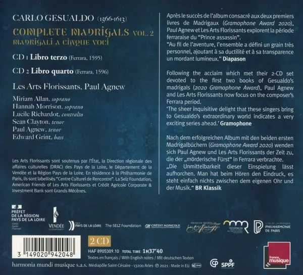 Gesualdo: Madrigali, Libri Terzo & Quarto | Les Arts Florissants, Paul Agnew
