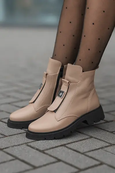 Gheata Casual Dama din Piele Taupe cu Accesoriu - VERA