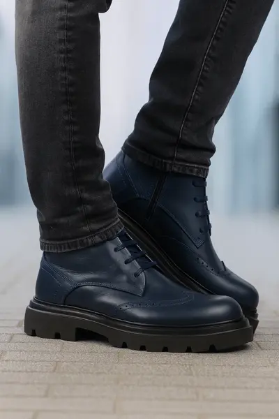 Ghete Casual de Barbati din Piele Albastru si Fermoar - MARLE