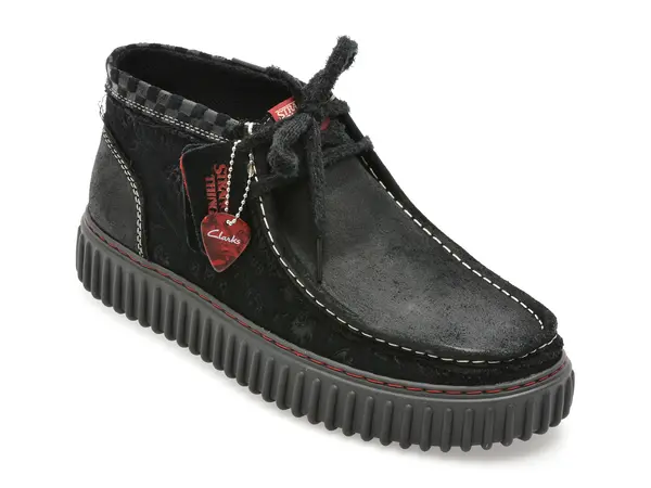 Ghete CLARKS negre, TORHILL HI ST, din piele intoarsa