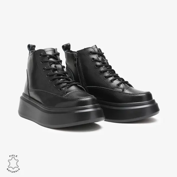 Ghete dama din Piele Naturala CU SIRET CRL0678 NEGRU