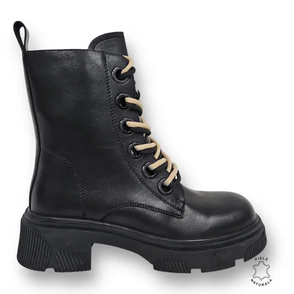 GHETE DAMA din PIELE NATURALA cu siret Dublu CRL0897 CULOARE:Negru
