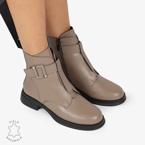 Ghete Dama Piele Naturala cu Cataramă Metalică CRL1265 KHAKI