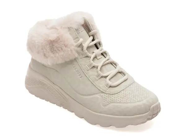 Ghete SKECHERS albe, UNO LITE, din piele ecologica
