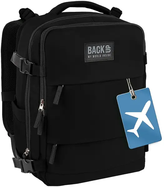 Ghiozdan BackUp 8 K - Negru, cu 3 compartimente
