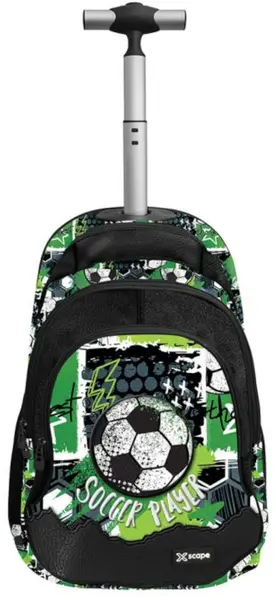 Ghiozdan cu roți Graffiti Xscape - Football Soccer, cu 3 compartimente