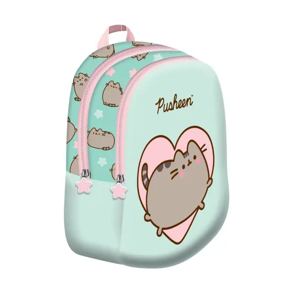 Ghiozdan gradinita Pusheen, 2 compartimente, roz cu verde , 30x23x12 cm