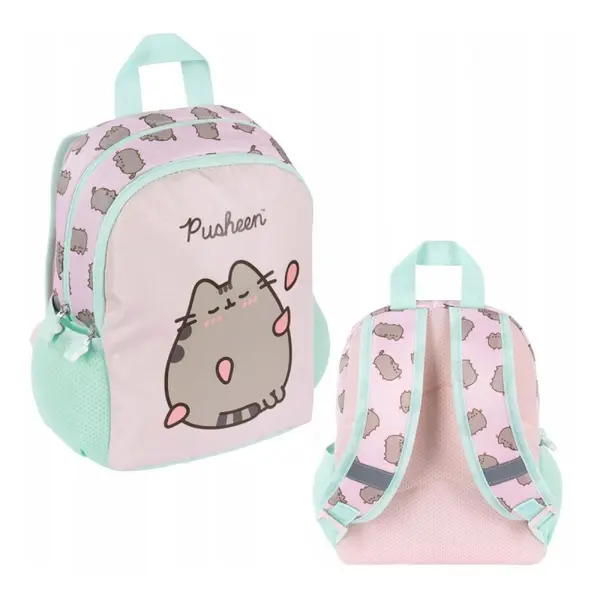 Ghiozdan gradinita Pusheen, 2 compartimente, verde cu roz, 30x23x12 cm