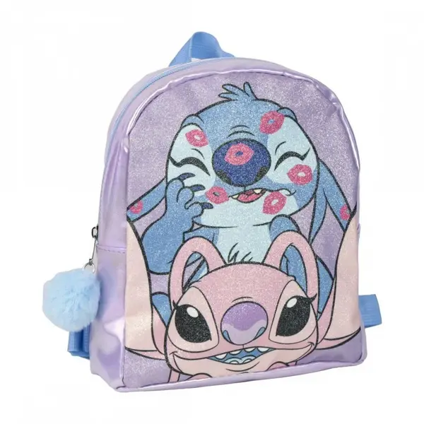 Ghiozdan gradinita Stitch, 23cm, 1 compartiment, cu sclipici, roz cu albastru,19x8x23 cm