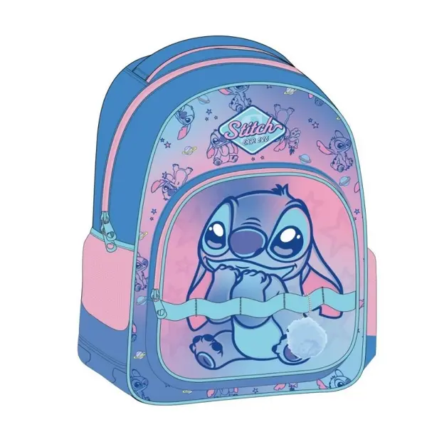 Ghiozdan gradinita Stitch cu 2 compartimente, bleu cu roz, 32x42x15 cm